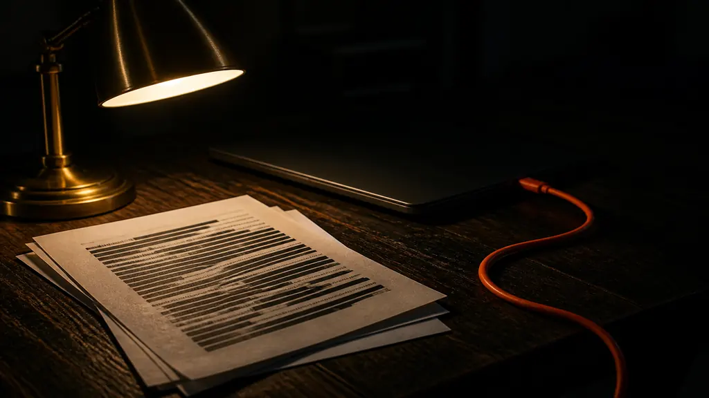 Bureau de nuit, documents caviardés
